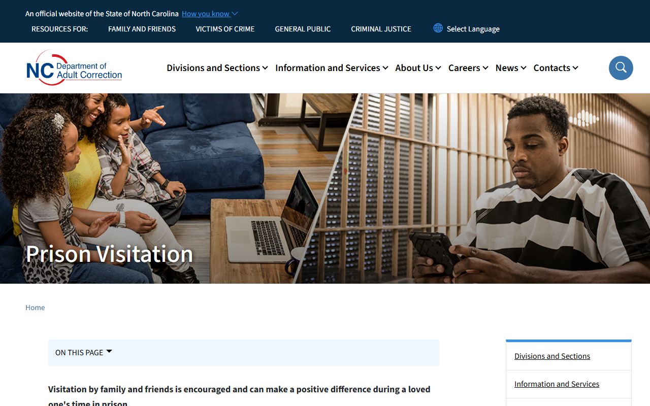NCDAC prison visitation rules for approved visitor lists, video visits, and dress code